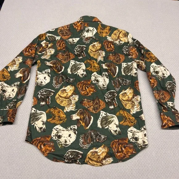 Vtg Banana Republic Shirt Mens S Green Safari Dog All Over Print Retro 90s